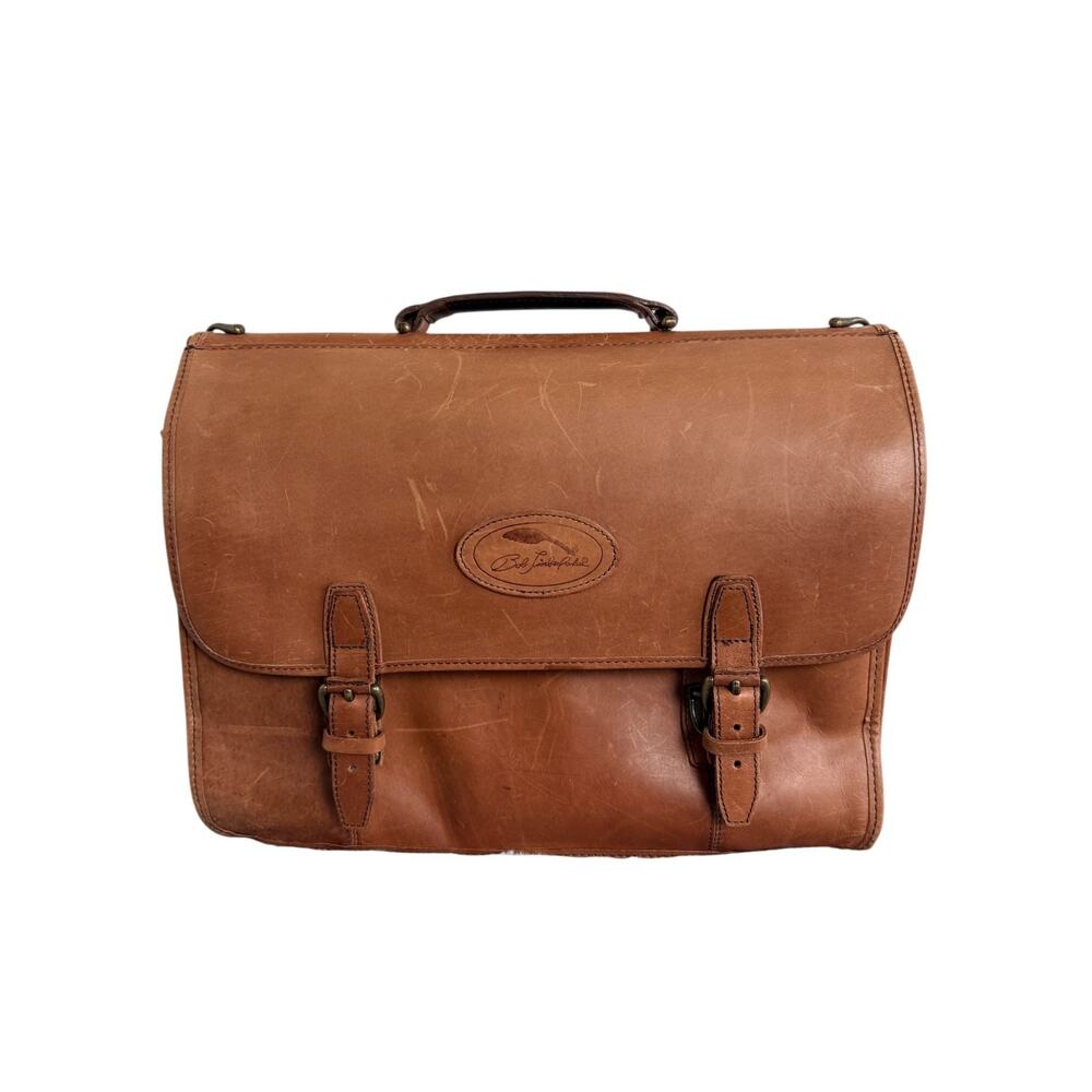 Bob Timberlake First Class Leather Briefcase Satchel Tan Brown Brass Hardware